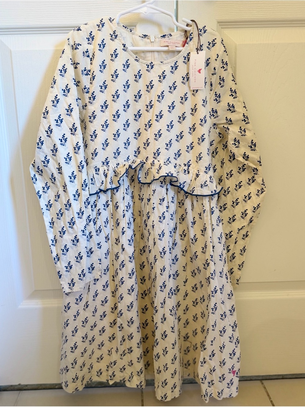 NWT Pink Chicken Girls Caroline Dress Dark Blue Block Print sizes 12 and 14